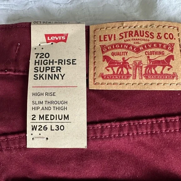 Levi’s 720 High Rise Burgundy Super Skinny Jeans